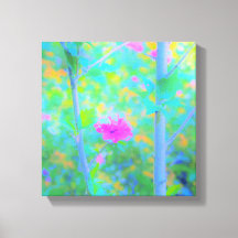 Paisagem Azul Impressionista com Flor Rosa
