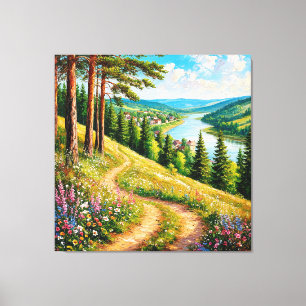 Impressão Em Tela Paisagem Colorida de Verão com Flores Silvestres