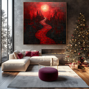 Impressão Em Tela paisagem com Abstrato vermelho monocromático com c