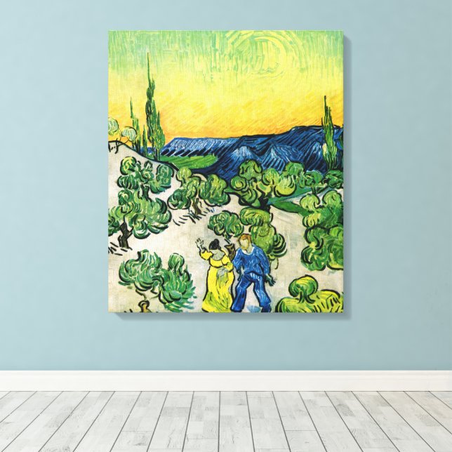 Impressão Em Tela Paisagem com Casal Andando por Vincent van Gogh (Insitu(piso de madeira))