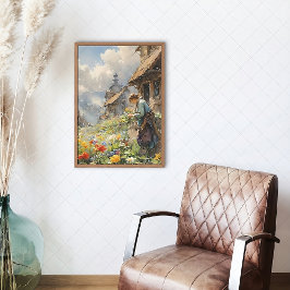 Impressão Em Tela Paisagem com Menina e Flores | Aquarela