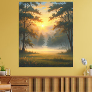 Impressão Em Tela Paisagem da Floresta Montanha Sunset com Duas Árvo