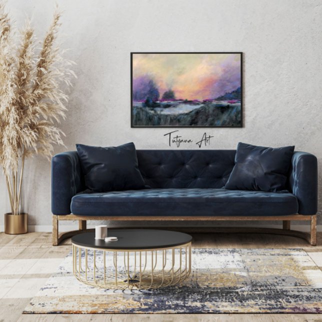 Impressão Em Tela Paisagem de Abstrato roxa rosa Rosa (Pink Purple Abstract Landscape Sunset Canvas Print Wall Art)