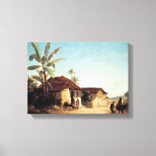 Impressão Em Tela Paisagem de Camille Pissarro com casas e Pa