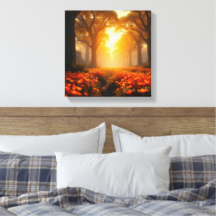 Impressão Em Tela Paisagem de Flores Silvestres sob Luz Solar Morna