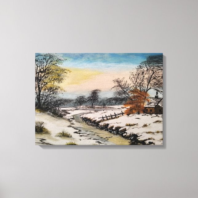 Impressão Em Tela Paisagem de inverno, pintura acrílica (Frente)