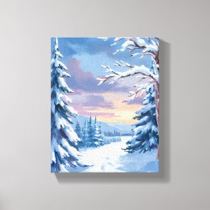Impressão Em Tela Paisagem de Inverno Pintura da Natureza com Neve
