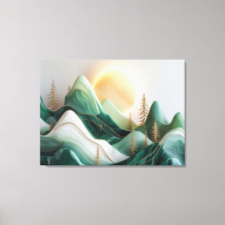 Impressão Em Tela Paisagem de Montanha Mosaica Minimalista com Árvor