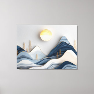 Impressão Em Tela Paisagem de Montanha Mosaica Minimalista com Ouro