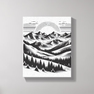 Impressão Em Tela Paisagem de WALL ART Mountain BLACE WHITE