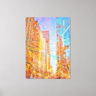 Impressão Em Tela Paisagem digital com Abstrato sobreposta de folhas