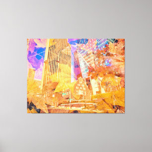 Impressão Em Tela Paisagem digital com Abstrato sobreposta de folhas
