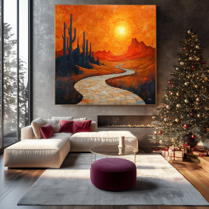 Impressão Em Tela Paisagem do deserto com Abstrato de laranja monocr