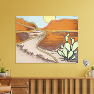 Impressão Em Tela Paisagem do Deserto com Cactus por e Velha Estrada