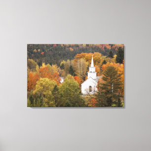 Impressão Em Tela Paisagem do outono com igreja, Vermont, EUA