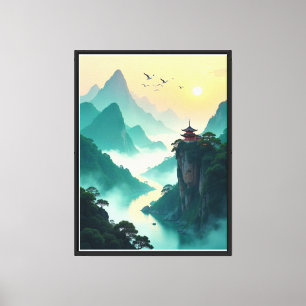 Impressão Em Tela Paisagem do Templo Misturado - Nat Asiático Sereno