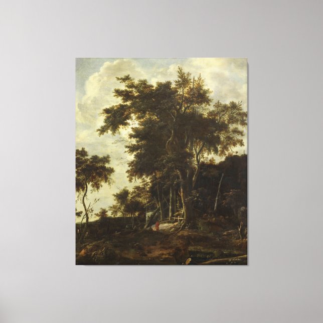 Impressão Em Tela Paisagem florestal com galpão de madeira, (Frente)