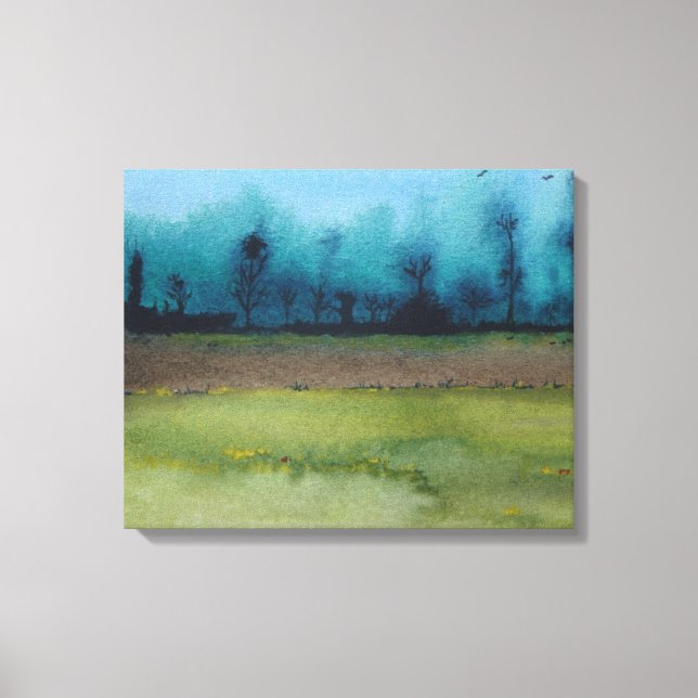 Impressão Em Tela paisagem florestal mística verde e negra (Frente)