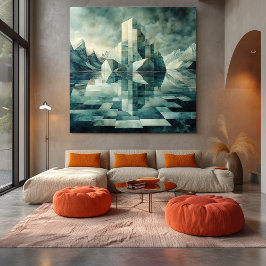 Impressão Em Tela Paisagem Geométrica do Ártico com Icebergs