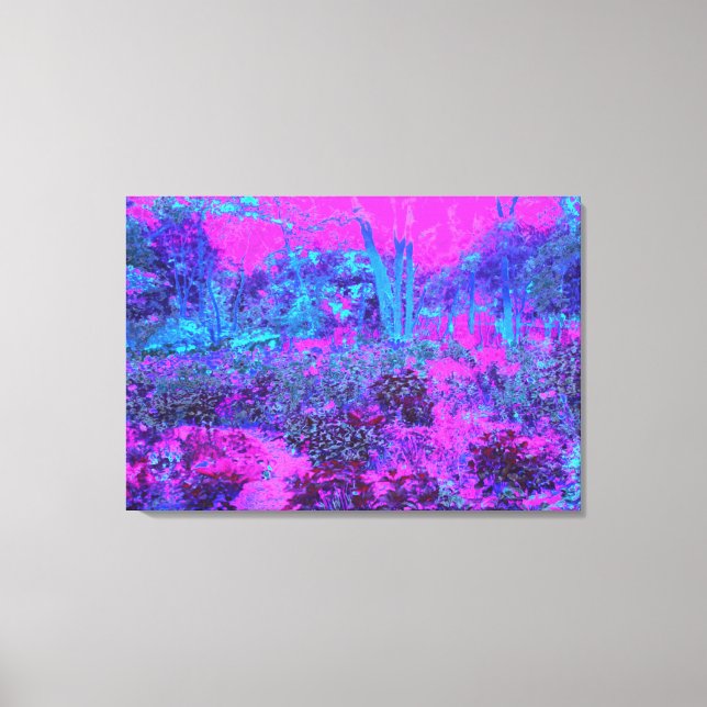 Impressão Em Tela Paisagem Impressionista Azul e Rosa-Quente (Frente)