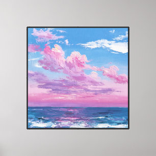 Impressão Em Tela Paisagem Marítima ao Pôr do Sol com Nuvens Rosa e