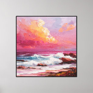 Impressão Em Tela Paisagem Marítima do Pôr do Sol com Ondas e Costa