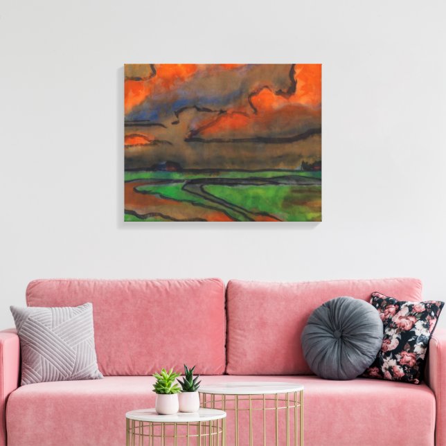 Impressão Em Tela Paisagem Marsh Sob Nuvens Vermelhas | Emil Nolde | (Insitu(Sala de estar))