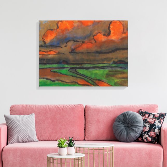 Impressão Em Tela Paisagem Marsh Sob Nuvens Vermelhas | Emil Nolde | (Insitu(Sala de estar))