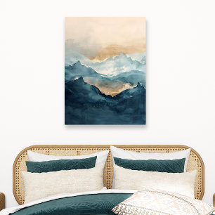 Impressão Em Tela Paisagem Montanhosa em Aquarela Abstrata