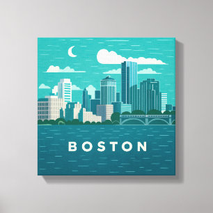 Impressão Em Tela Paisagem Noturna da Cidade de Massachusetts Cida