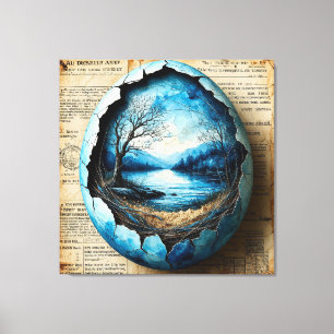 Impressão Em Tela Paisagem Surreal Dentro a Ovo rachado em Antiguida