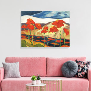 Impressão Em Tela Paisagem Surrealista Modernista com Papoulas Verme