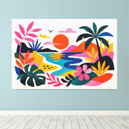 Impressão Em Tela Paisagem tropical retrô moderna