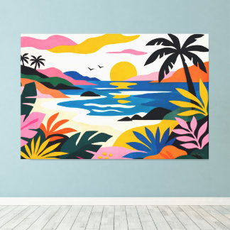 Impressão Em Tela Paisagem tropical retrô moderna 02