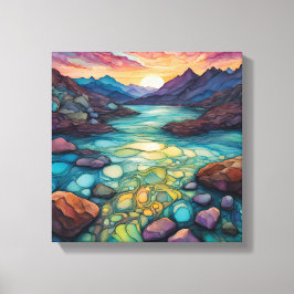 Impressão Em Tela Paisagem turquesa com detalhes de tinta a álcool