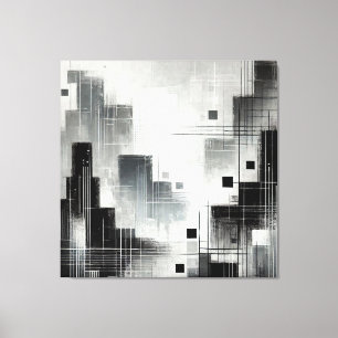 Impressão Em Tela Paisagem Urbana Abstrata Moderna em Preto e Branco