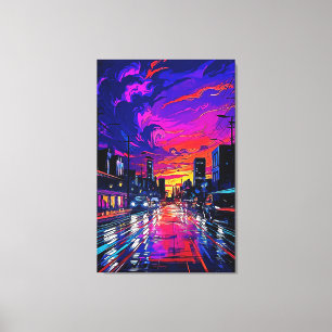 Impressão Em Tela Paisagem Urbana Cyberpunk Neon
