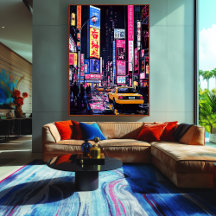 Paisagem Urbana Pop Art Neon com Táxi Amarelo