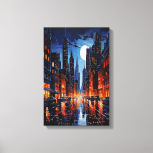 Impressão Em Tela Paisagem Urbana Vibrante à Noite Arte Urbana