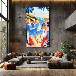 Impressão Em Tela Paisaje Costero: Arte Favista con Veleros y Casas