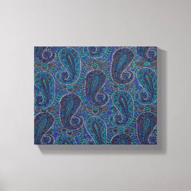 Impressão Em Tela Paisley Azul Indiano Boho Clássico Vintage (Frente)