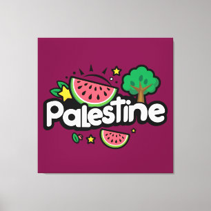 Impressão Em Tela Palavra de Cuta Palestina cercada por melancia