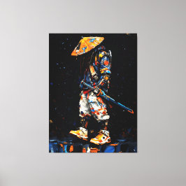 Impressão Em Tela Paleta de Ciber Ninja Faca Neon Laranja Impasto