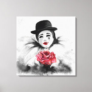 Impressão Em Tela Palhaço e Rosa - Arte de Pintura Branca Romântic
