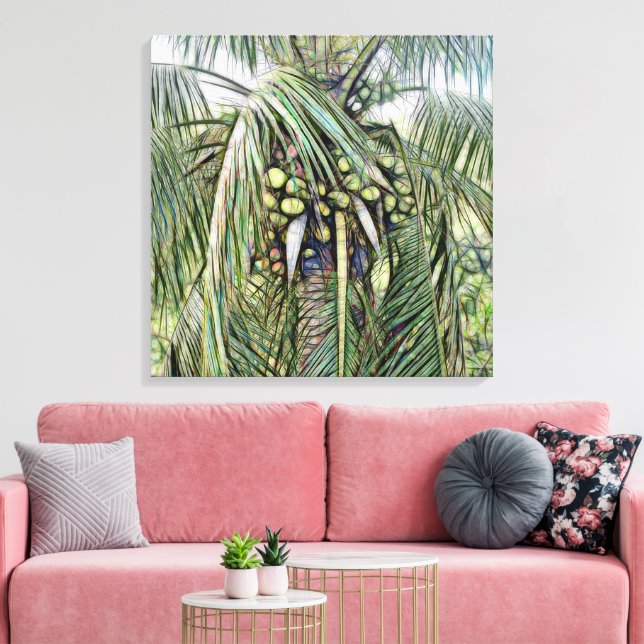 Impressão Em Tela Palm Tree deixa Caribe verde tropical (Insitu(Sala de estar))