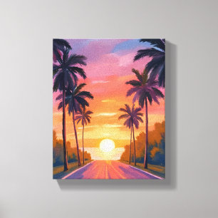 Impressão Em Tela Palmeira Tropical do Pôr do Sol na Praia de Miami