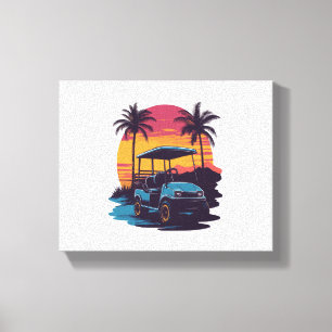 Impressão Em Tela Palmeiras de Golfe Carrinho Árvores de Sunset