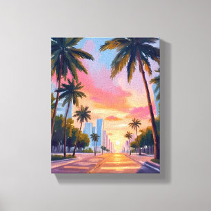 Impressão Em Tela Palmeiras do Pôr do Sol de Miami
