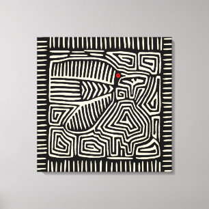 Impressão Em Tela Panamá Kuna Indian Mola Pajaro - Branco preto