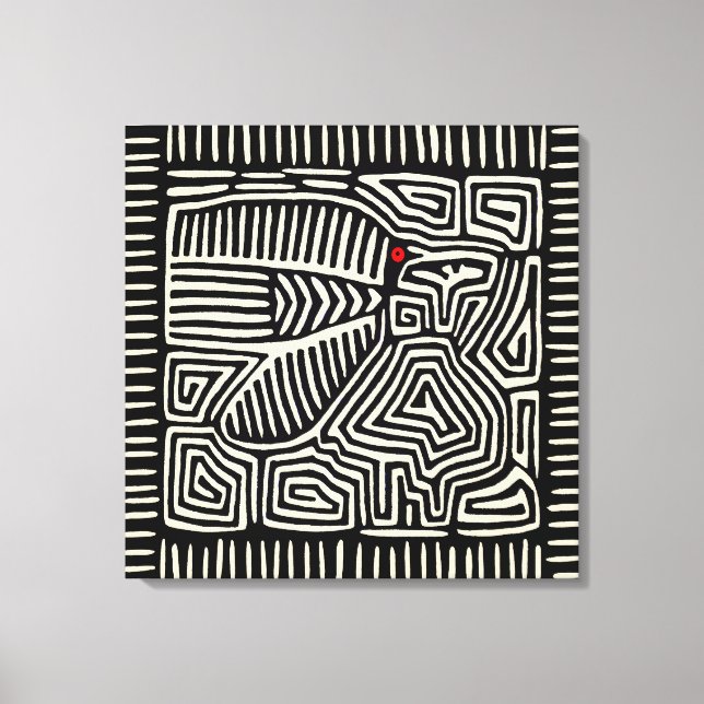 Impressão Em Tela Panamá Kuna Indian Mola Pajaro - Branco preto (Frente)